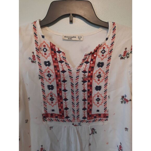 Abercrombie Kids Girls Blouse size13/14 White Red Long Sleeve Boho - Picture 3 of 4